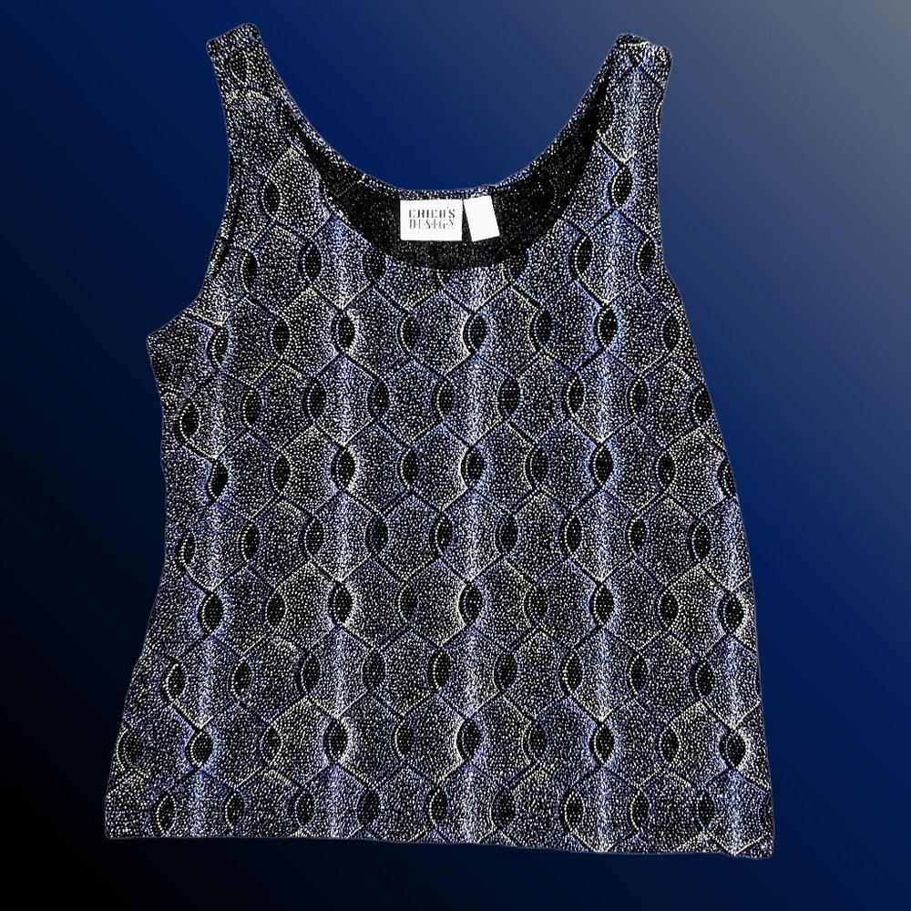 Chico's -- Women's Black Tank-Top w Metallic Sparkle Design -- Size 2